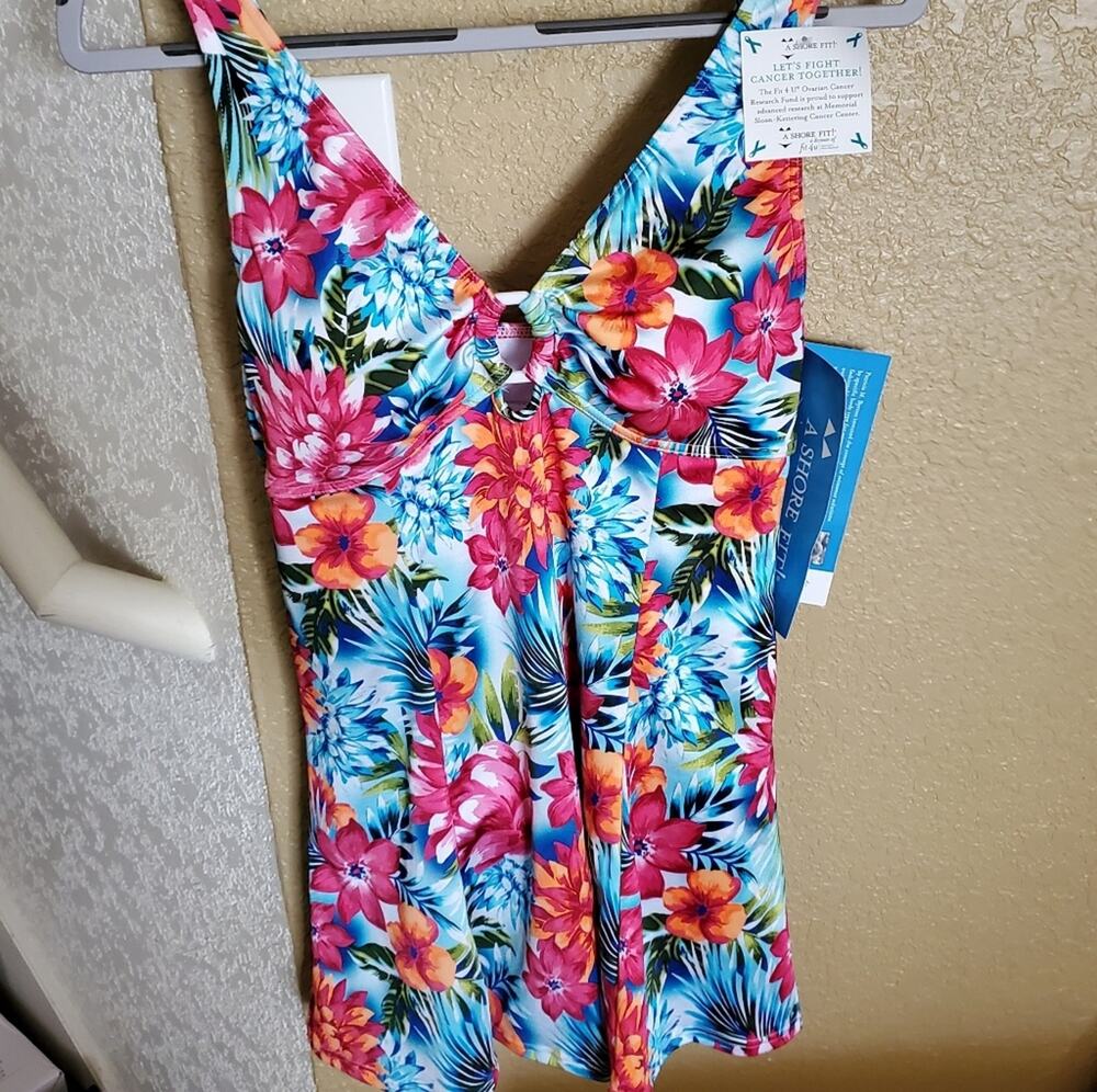 A SHORE FIT Colorful Floral 1 piece Swimsuit Dress size 10